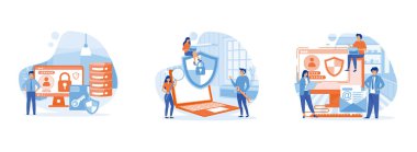 Bilgisayar güvenliği. Kişisel kimlik dosya koruması. İnternet güvenliği. Veri koruması 2 düz vektör modern illüstrasyonunu ayarla