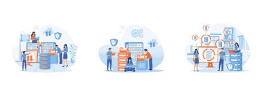 Sistem yöneticisi. Bilgisayar sistemleri ve ağlar. Ofislerdeki sistemlerin, ağların ve altyapının desteği. Sistem yöneticisi düz vektör modern illüstrasyonunu ayarladı