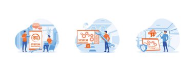 sistem bakımı, güncelleme programı ve uygulama, güncelleme programı ve uygulama. Sistem Bakımı düz vektör modern illüstrasyonunu ayarladı