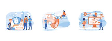 Veri güvenliği. Veri koruması. Bilgisayar ve Mobil Gadget kullanan internet teknolojileri. Veri koruması 2 düz vektör modern illüstrasyon