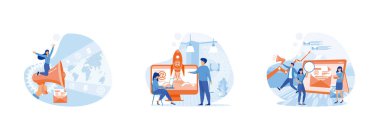 Hoparlörle iş anonsları. E-posta pazarlama kampanyası. Zarftaki mektup ekranda. E-posta pazarlaması 2 sabit vektör modern illüstrasyon