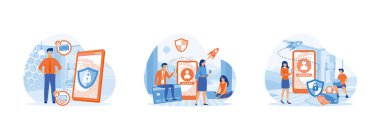 Mobil Veri Koruma. Güvenli ödeme. Para transferi. Güvenli Ödeme, düz vektör modern illüstrasyonunu ayarla