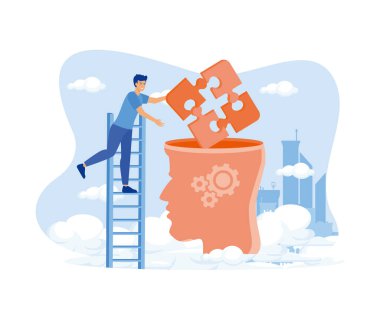 Akıl sağlığı. Stres, depresyon, duygusal çöküntü ve diğer psikolojik problemlerle mücadele eden bir karakter. düz vektör modern illüstrasyon