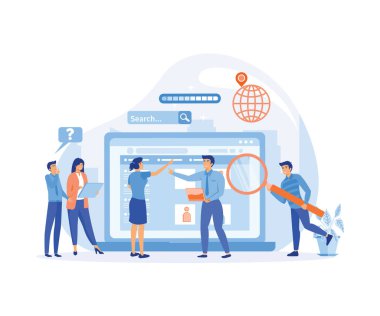 İş araması. Adam alımı. Sosyal ağda kelle avcılığı. İş arayan işçiler var. düz vektör modern illüstrasyon