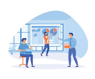 Ofis çalışanları evrim ölçeğini inceliyorlar. düz vektör modern illüstrasyon