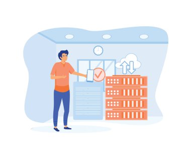 Bulut depolama konsepti. Dijital depolama, veritabanı güvenliği. düz vektör modern illüstrasyon