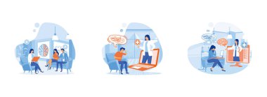 Evlilik krizi. Zihinsel sorun. Çevrimiçi Psikolojik Yardım. Psikolog 1 düz vektör modern illüstrasyonunu ayarladı