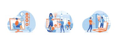 Müşteri hizmetleri, internet sayfası için yardım hattı, müşteri ve operatör kavramı, iş yerinde online asistan. Çevrimiçi asistan (2) düz vektör modern illüstrasyonunu ayarla