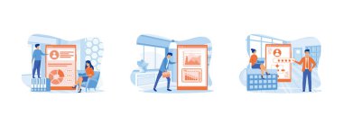 Yeni ürün geliştirme için iş araştırması. Gelir azalıyor. Piyasa araştırması ve iş stratejisi geliştirme. Çevrimiçi servis 2 düz vektör modern illüstrasyonunu ayarla