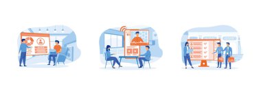 İş taşıma aracı çevrimiçi servis. İş planlama ve geliştirme. İşe alım ve çalışan kontrolü. Çevrimiçi servis 1 düz vektör modern illüstrasyon