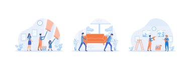 Ev onarım hizmetleri, profesyonel işçiler düz çizgi film insanları. Ev onarımı seti düz vektör modern illüstrasyon