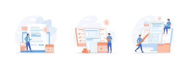 Maaş bordrosu. Maaş bordrosu beyanı. Maaş İdaresi. Maaşlar düz vektör modern illüstrasyonunu ayarladı