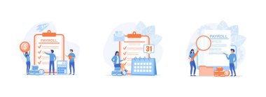 Maaş ödemesi. Maaş geliri. Maaş çekini incele. Maaşlar düz vektör modern illüstrasyonunu ayarladı