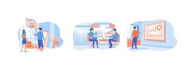 Çevrimiçi Finansal Danışmanlık. İş arkadaşı iş toplantısında iş arkadaşına yardım ediyor. Antrenman. Finansal Danışmanlık düz vektör modern illüstrasyonunu ayarladı