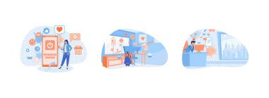 Aşırı bilgi yükleme. Masanın altında saklanan kız. Bilgi baskınındaki stresli kişi. Aşırı yükleme bilgisi düz vektör modern illüstrasyonunu ayarla