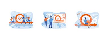 Çevik gelişim süreci. Scrum görev tahtası. Çevik yaklaşım. Çevik geliştirme düz vektör modern illüstrasyonunu ayarladı