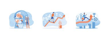 Kişisel gelişim. Finansın büyümesi ve iş başarısı. Kişisel gelişim ve ilerleme fikri. Kendini geliştirme düz vektör modern illüstrasyonunu ayarla