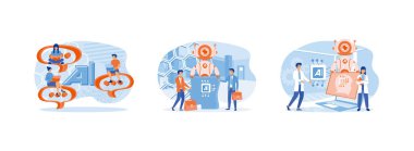 Yapay Zeka Yapay Zeka Sanayi Sanayi Robot Fabrikası. Bilgisayar ve bilim adamlarında sinirsel ağı olan beyin. Yapay Zeka yapay zekası düz vektör modern illüstrasyonunu ayarladı