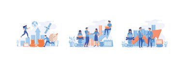 Takım olarak çalışan profesyonel insanlar, iş büyümesi, ortaklık, takım çalışması, hedef alan iş sayfası web sitesi. İş büyümesi düz vektör modern illüstrasyonunu belirledi