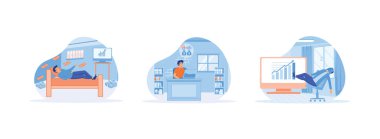 Uyurken para kazanan pasif gelir, Girişimci yatırımcı para kazancı veya yatırım geliri hakkında düşünür, İş adamı yatırımcılar rahatlar, Pasif gelir 2 sabit vektör modern illüstrasyon