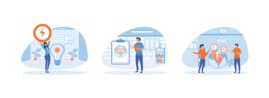 Yuvarlak ekonomi. İnsan yeşil enerjiyi ve endüstriyi analiz eder. Karbondioksit salınımını ve iklim etkisini azaltıyor. Dairesel ekonomi 1 düz vektör modern illüstrasyonunu ayarladı