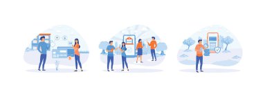 Mobil bankacılık. Muhasebe ve internet bankacılığı. Çevrimiçi mobil ödemeler ve bankacılık hizmetleri. Internet Bankacılık 2 düz vektör modern illüstrasyonunu ayarladı