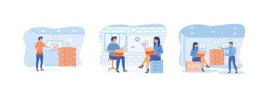 Bulut deposu. Veri depolama ve yedek. Çevrimiçi veritabanı saklama teknolojisi. Bulut Hesaplama 2 düz vektör modern illüstrasyonuName