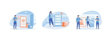 Çevrimiçi ödemeler. Cep telefonu uygulamalarının vergi ve borçlarını ödüyorum. Çevrimiçi bankacılık. Çevrimiçi Ödeme 1 düz vektör modern illüstrasyonunu ayarladı