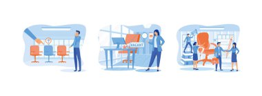 Yeni yetenek ve en iyi aday arayışı, boş iş pozisyonu, işe alım ajansı iş arayanlar iş başvuruları ve ofis koltuğu boşluğu. Açık boşluk kümesi düz vektör modern illüstrasyon