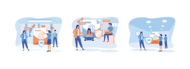 Özel mesajlar, e-posta şifreleme, gizli bilgi koruması. E- posta şifreleme düz vektör modern illüstrasyonunu ayarla