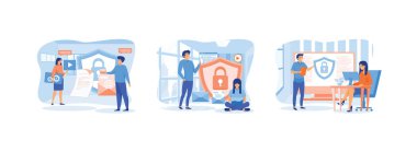 Veri koruması. Kişisel verileri koruyorum. İnternet güvenliği. Veri koruması 1 düz vektör modern illüstrasyonunu ayarla