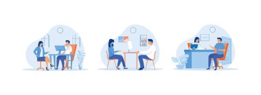 Doktor ve hasta ile danışma odası, Modern Klinik 'i ziyaret et, Hastalık Belirtileri Hastanedeki Terapist Doktor ile Hasta Danışmanlığı. Tıbbi Danışmanlık düz vektör modern illüstrasyonunu ayarladı