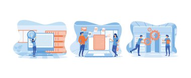 Yönetim bilgi sistemi. Belge yönetimi inceleniyor. Büyük veri işi. Veri yönetimi düz vektör modern illüstrasyonunu ayarladı