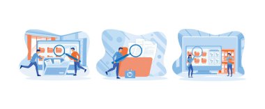 Bilgi depolama ve indeksleme. Bilgi depolama ve indeksleme. Dosya yöneticisi ve veri depolama. Depolama düz vektör modern illüstrasyonunu ayarla