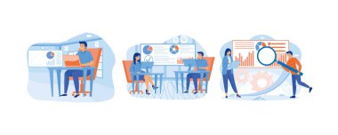 Veri bilimci işi. Büyük veri analizi. Finans sektörünün analizi. Düz vektör modern illüstrasyonunu ayarla