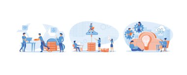 Bulut Hesaplama. İş teknolojisi deposu. Kablosuz bilgisayar servisi. Düz vektör modern illüstrasyonunu ayarla