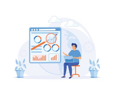 Veri odaklı iş modeli soyut. Veri analizi, veri güdümlü iş, kapsamlı strateji, yeni ekonomik model. düz vektör modern illüstrasyon