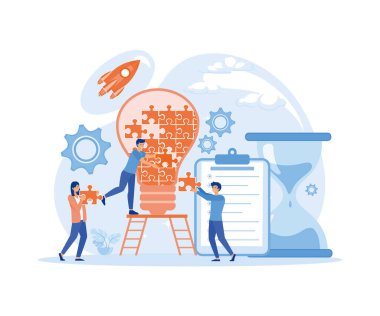 İş süreçleri, planlama, iş akışı organizasyonu. İş arkadaşları birlikte çalışıyor, takım çalışması. düz vektör modern illüstrasyon