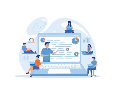 İş semineri sunumu ve pazarlama, satış ve e-ticaret üzerine profesyonel eğitim. düz vektör modern illüstrasyon