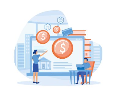 Finansal danışman. Emekliler fonu hesaplanıyor. emeklilik geliri kontrolü. düz vektör modern illüstrasyon