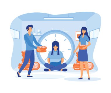 Adam dizüstü bilgisayarla oturuyor, insanlar para yatırıyor. E-ticaret, internet bankacılığı, mevduat sistemi. düz vektör modern illüstrasyon