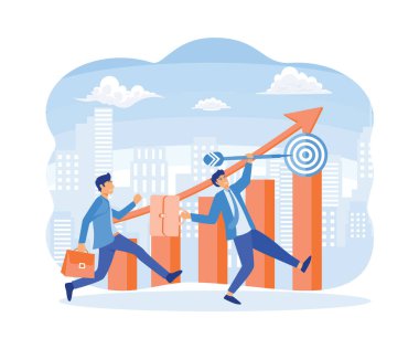 Rekabetçi vektör işadamı hedef grafiğinde iş yapıyor. düz vektör modern illüstrasyon