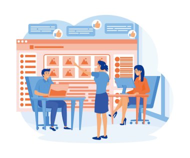 Sosyal medya uygulamaları ve hizmet kavramı. Web afişi için yaratıcı tasarım, pazarlama materyali, iş sunumu, online reklam. düz vektör modern illüstrasyon