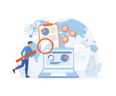 Çeşitli nesneler ve sembollerle iş zekası konsepti vektör arkaplan illüstrasyonu. düz vektör modern illüstrasyon