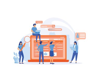 İş araması. Adam alımı. Sosyal ağda kelle avcılığı. İş arayan işçiler var. düz vektör modern illüstrasyon