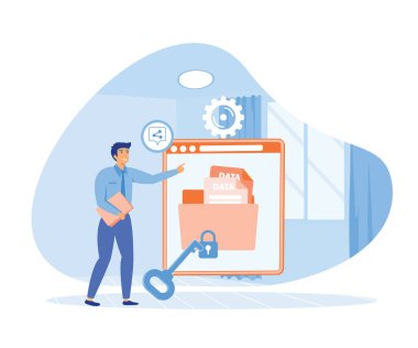 Kişisel verileri korumak için Gizli Servis 'i kullanan karakterler. düz vektör modern illüstrasyon