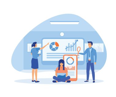 Veri analizi anasayfası veya başlık insanları web sitesi ve mobil web sitesi geliştirme için dekore etmiştir. düz vektör modern illüstrasyon