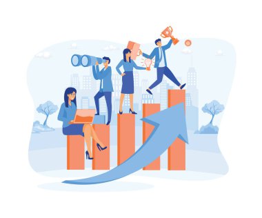 İş geliştirme. Takım çalışması gelir, büyüme ve başarının artmasına yardımcı olur. İş başarısı için takım stratejisi. düz vektör modern illüstrasyon