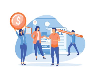 Elektrik sayacı faturası. Adam endişeleniyor, faturalar yüzünden stresli. Fatura ödemesi. Elektrik tüketimi maliyetleri. düz vektör modern illüstrasyon