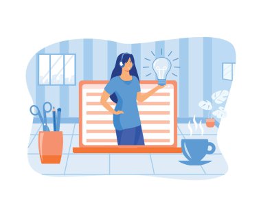 Kadın yardım hattı operatörü müşteriye tavsiyede bulunuyor. Çevrimiçi asistan, sanal yardım servisi. düz vektör modern illüstrasyon